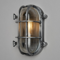 Mika Outdoor Caged Oval Bulkhead Wall Light, Silver - thumbnail 4