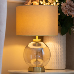 Mini Metro Champagne Glass Sphere Table Lamp, Satin Brass - thumbnail 3