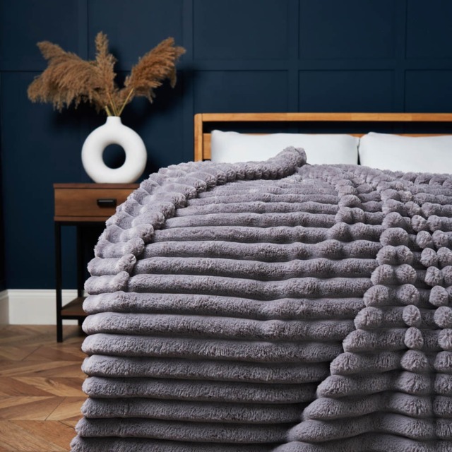 Jumbo Cord Throw with Plain Velvet Backing, Grey - image 1
