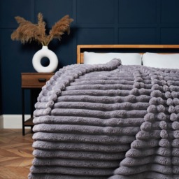 Jumbo Cord Throw with Plain Velvet Backing, Grey