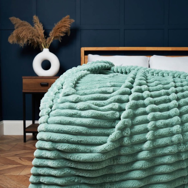 Jumbo Cord Throw with Plain Velvet Backing, Silt Green - image 1