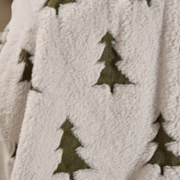 Christmas Trees Faux Fur Throw, Cream and Green - thumbnail 4
