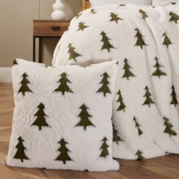 Christmas Trees Faux Fur Throw, Cream and Green - thumbnail 5