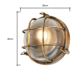 Mika Outdoor Caged Round Bulkhead Wall Light, Gold - thumbnail 8