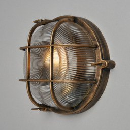 Mika Outdoor Caged Round Bulkhead Wall Light, Gold - thumbnail 5