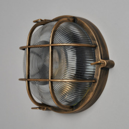 Mika Outdoor Caged Round Bulkhead Wall Light, Gold - thumbnail 6