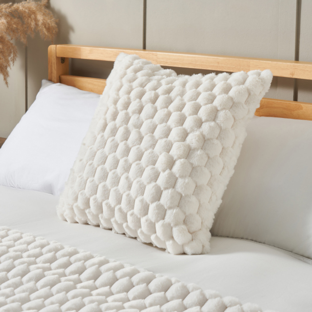 Honeycomb Faux Fur Cushion, Cream - image 1
