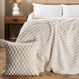 Honeycomb Faux Fur Cushion, Cream - thumbnail 5