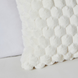 Honeycomb Faux Fur Cushion, Cream - thumbnail 4