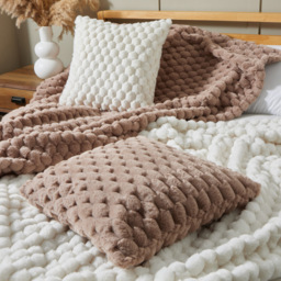 Honeycomb Faux Fur Cushion, Cream - thumbnail 6