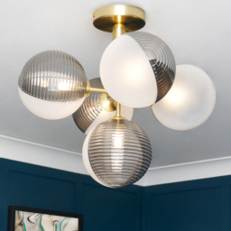 Emile Semi Flush Ceiling Light with Smoked and Opal Glass Shades, Satin Brass - thumbnail 7