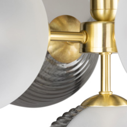Emile Semi Flush Ceiling Light with Smoked and Opal Glass Shades, Satin Brass - thumbnail 9