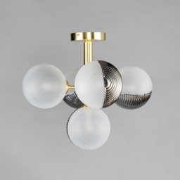 Emile Semi Flush Ceiling Light with Smoked and Opal Glass Shades, Satin Brass - thumbnail 5