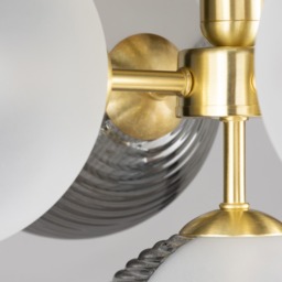 Emile Semi Flush Ceiling Light with Smoked and Opal Glass Shades, Satin Brass - thumbnail 6