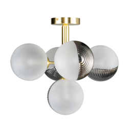 Emile Semi Flush Ceiling Light with Smoked and Opal Glass Shades, Satin Brass - thumbnail 8