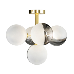 Emile Semi Flush Ceiling Light with Smoked and Opal Glass Shades, Satin Brass - thumbnail 1