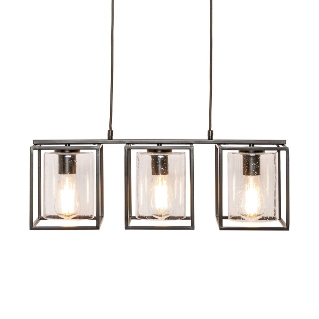 Hardy Cage Ceiling Pendant Bar with Bubble Glass Shades, Matte Black - image 1
