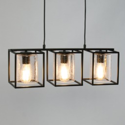 Hardy Cage Ceiling Pendant Bar with Bubble Glass Shades, Matte Black - thumbnail 4