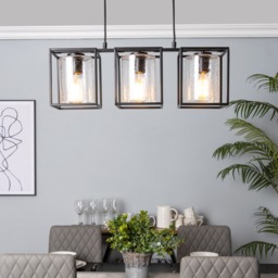 Hardy Cage Ceiling Pendant Bar with Bubble Glass Shades, Matte Black - thumbnail 3