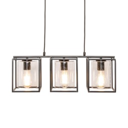 Hardy Cage Ceiling Pendant Bar with Bubble Glass Shades, Matte Black - thumbnail 1