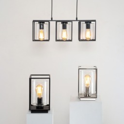 Hardy Cage Ceiling Pendant Bar with Bubble Glass Shades, Matte Black - thumbnail 8