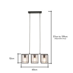 Hardy Cage Ceiling Pendant Bar with Bubble Glass Shades, Matte Black - thumbnail 9
