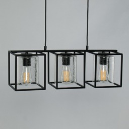 Hardy Cage Ceiling Pendant Bar with Bubble Glass Shades, Matte Black - thumbnail 5