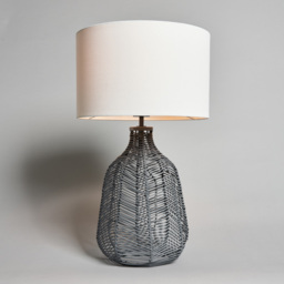 Leo Rattan Table Lamp, Grey - thumbnail 4