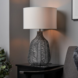 Leo Rattan Table Lamp, Grey - thumbnail 3