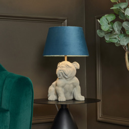 Boris Bulldog Flock Table Lamp with Velvet Shade, Grey - thumbnail 3
