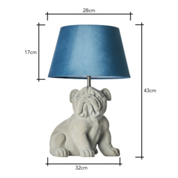 Boris Bulldog Flock Table Lamp with Velvet Shade, Grey - thumbnail 7