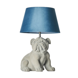 Boris Bulldog Flock Table Lamp with Velvet Shade, Grey