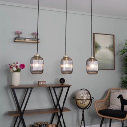 Lyna Ceiling Diner Pendant Bar with Smoked Glass Shades, Satin Brass - thumbnail 9