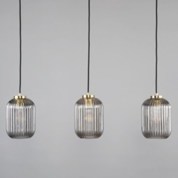 Lyna Ceiling Diner Pendant Bar with Smoked Glass Shades, Satin Brass - thumbnail 5
