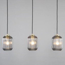 Lyna Ceiling Diner Pendant Bar with Smoked Glass Shades, Satin Brass - thumbnail 4