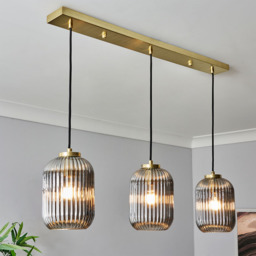 Lyna Ceiling Diner Pendant Bar with Smoked Glass Shades, Satin Brass - thumbnail 3