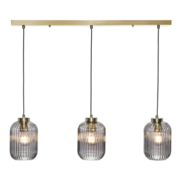 Lyna Ceiling Diner Pendant Bar with Smoked Glass Shades, Satin Brass - thumbnail 1