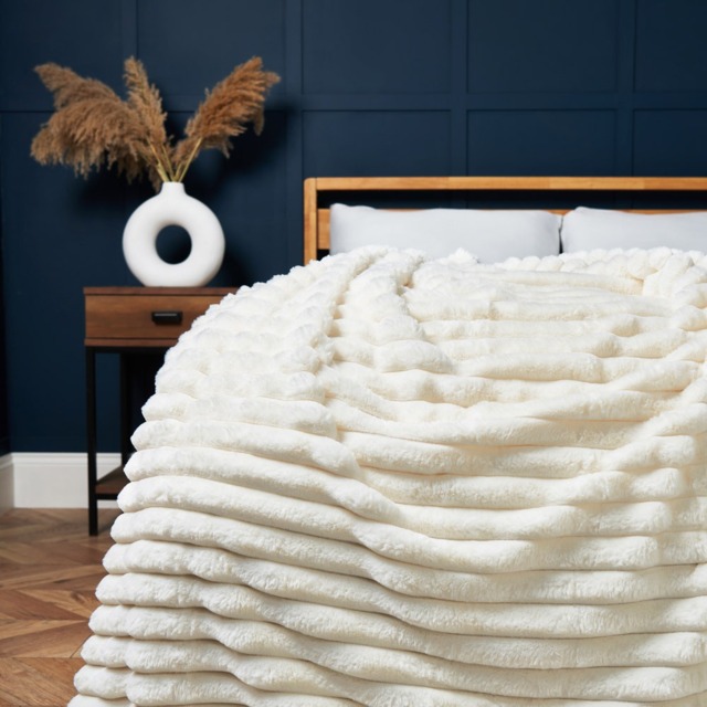Jumbo Cord Throw with Plain Velvet Backing, Cream - image 1
