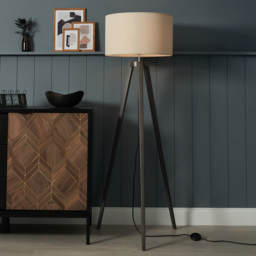Keeley Wooden Tripod Floor Lamp, Dark Walnut - thumbnail 3