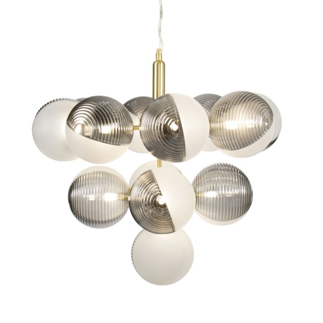 Emile Ceiling Pendant with Smoked and Opal Glass Shades, Satin Brass - image 1