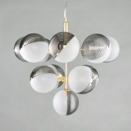 Emile Ceiling Pendant with Smoked and Opal Glass Shades, Satin Brass - thumbnail 5