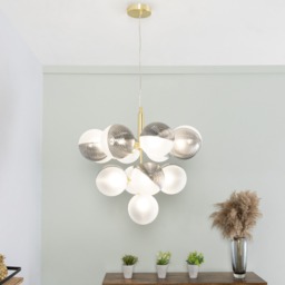Emile Ceiling Pendant with Smoked and Opal Glass Shades, Satin Brass - thumbnail 7