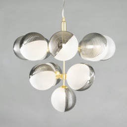 Emile Ceiling Pendant with Smoked and Opal Glass Shades, Satin Brass - thumbnail 4