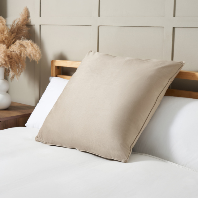 Large Velour Piped Cushion, Natural - image 1
