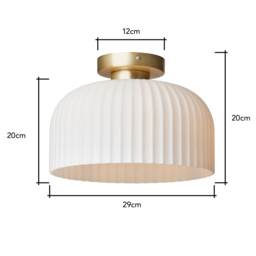 Binita Glass Ribbed Flush Ceiling Light, Opal & Brass - thumbnail 9