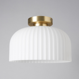 Binita Glass Ribbed Flush Ceiling Light, Opal & Brass - thumbnail 5