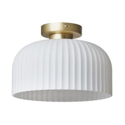 Binita Glass Ribbed Flush Ceiling Light, Opal & Brass - thumbnail 7