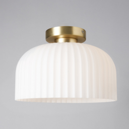 Binita Glass Ribbed Flush Ceiling Light, Opal & Brass - thumbnail 4