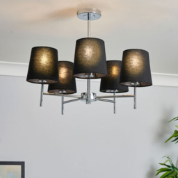 Mira Semi Flush Ceiling Light with Black Shades, Chrome - thumbnail 3