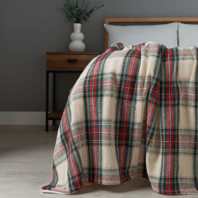 Christmas Check Throw with Sherpa Back, Multi-Coloured - image 1
